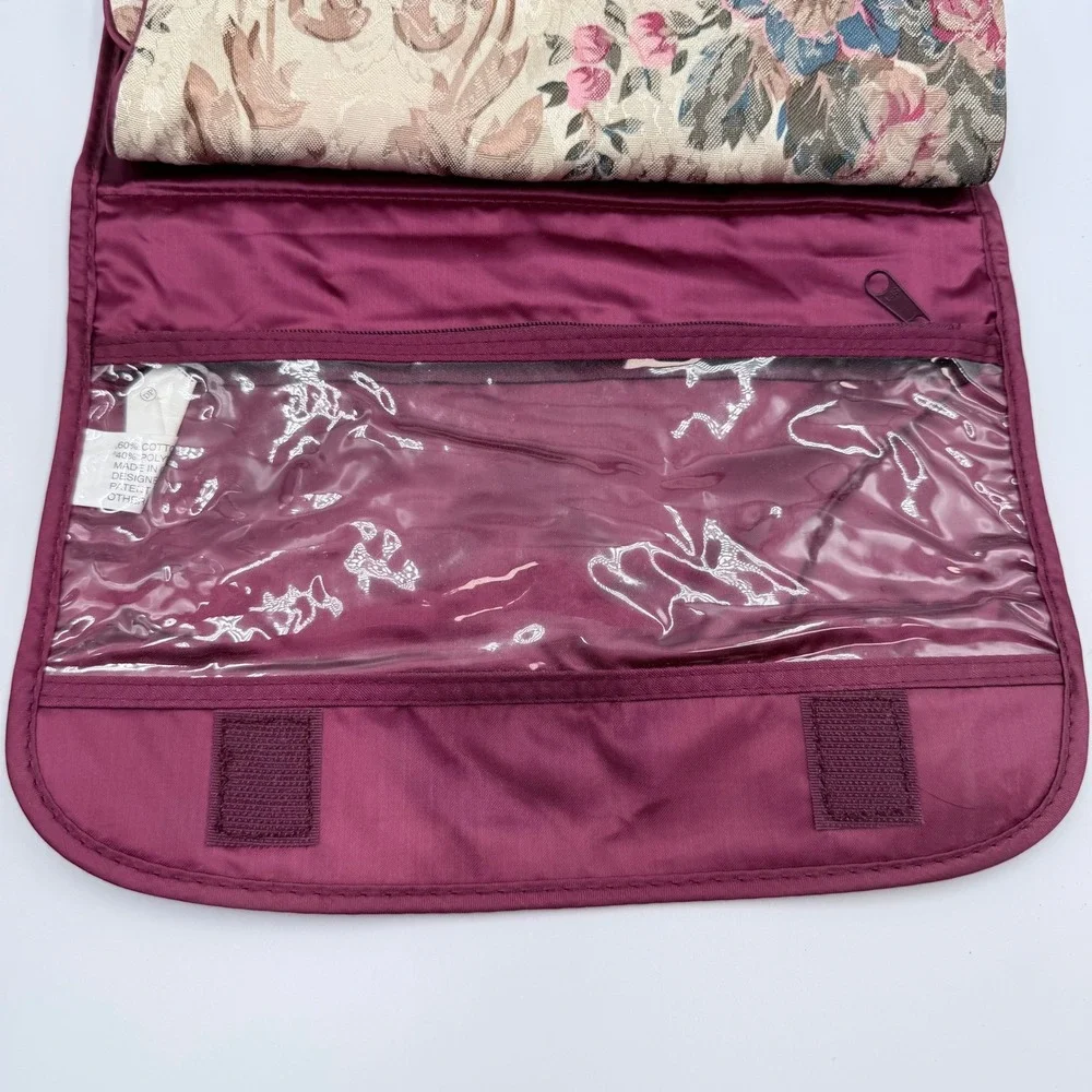 Freedom Jewelry Bag Floral Tapestry Hanging Travel Organizer Burgundy Roll Up